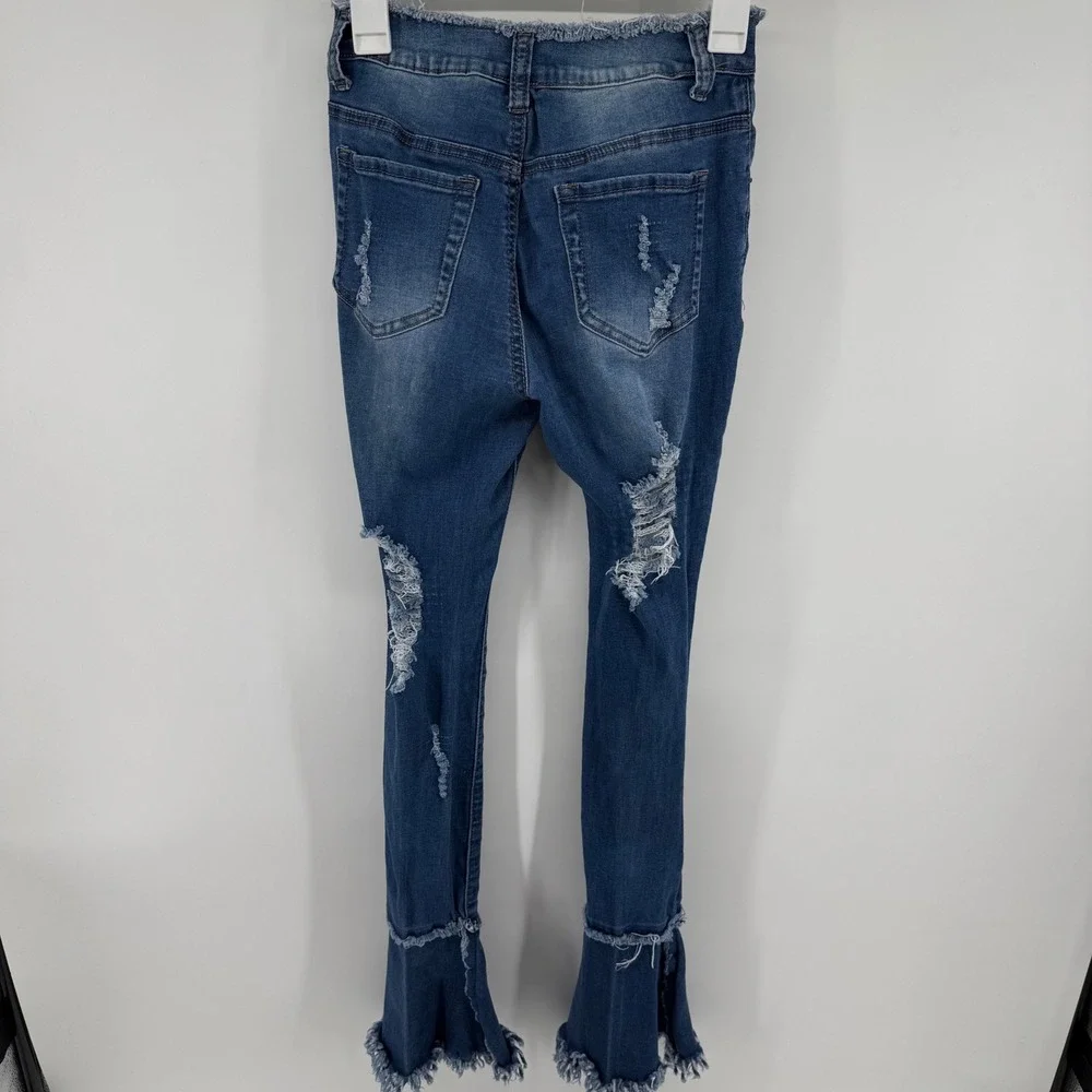 Y2K‎ Red Fox Jeans Womens 5 Distressed High Rise Flare Bell Bottom Fray Hem Blue